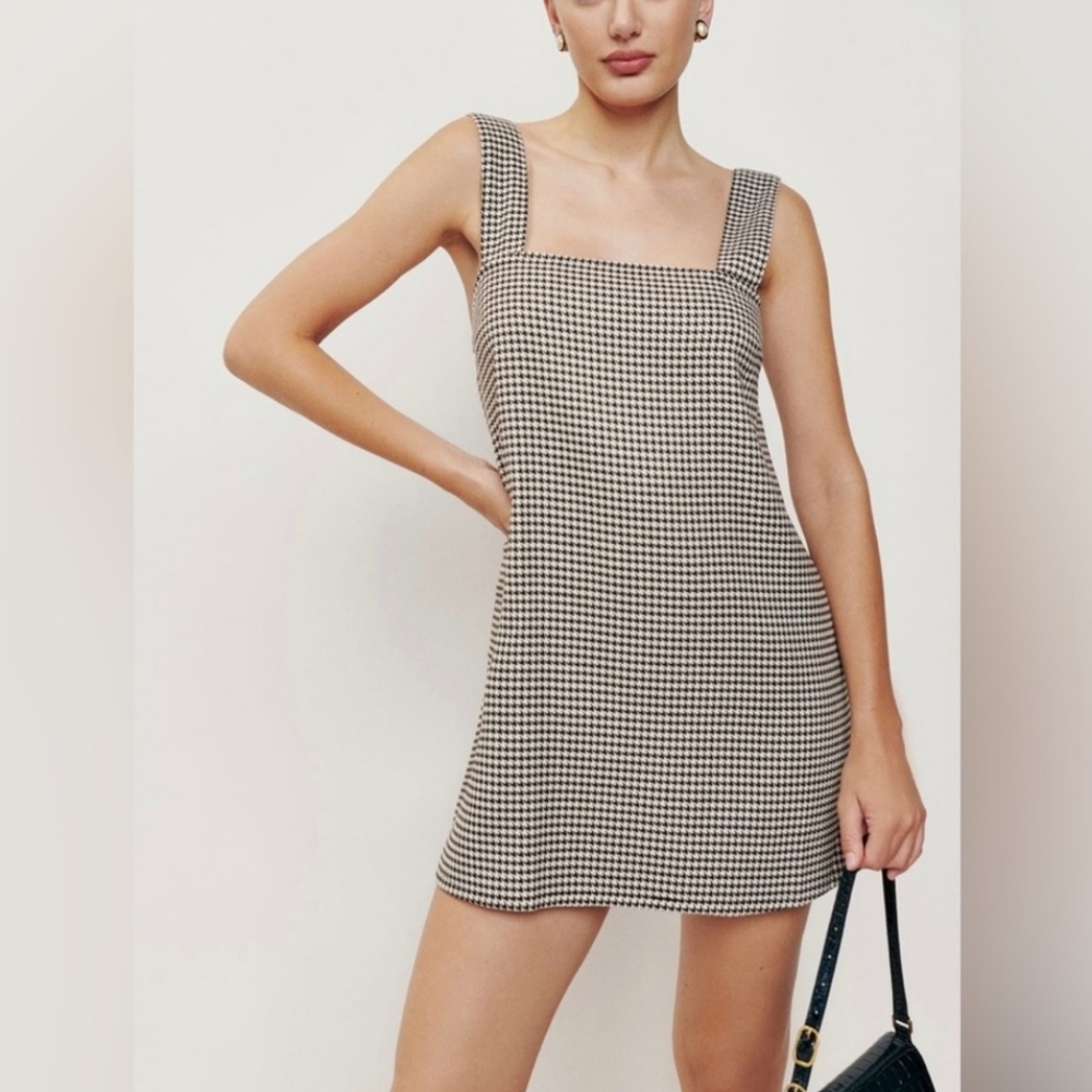 Reformation Hackney Houndstooth Mini Dress